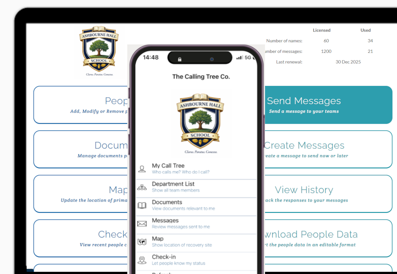 The Calling Tree emergency alert dashboard and mobile app